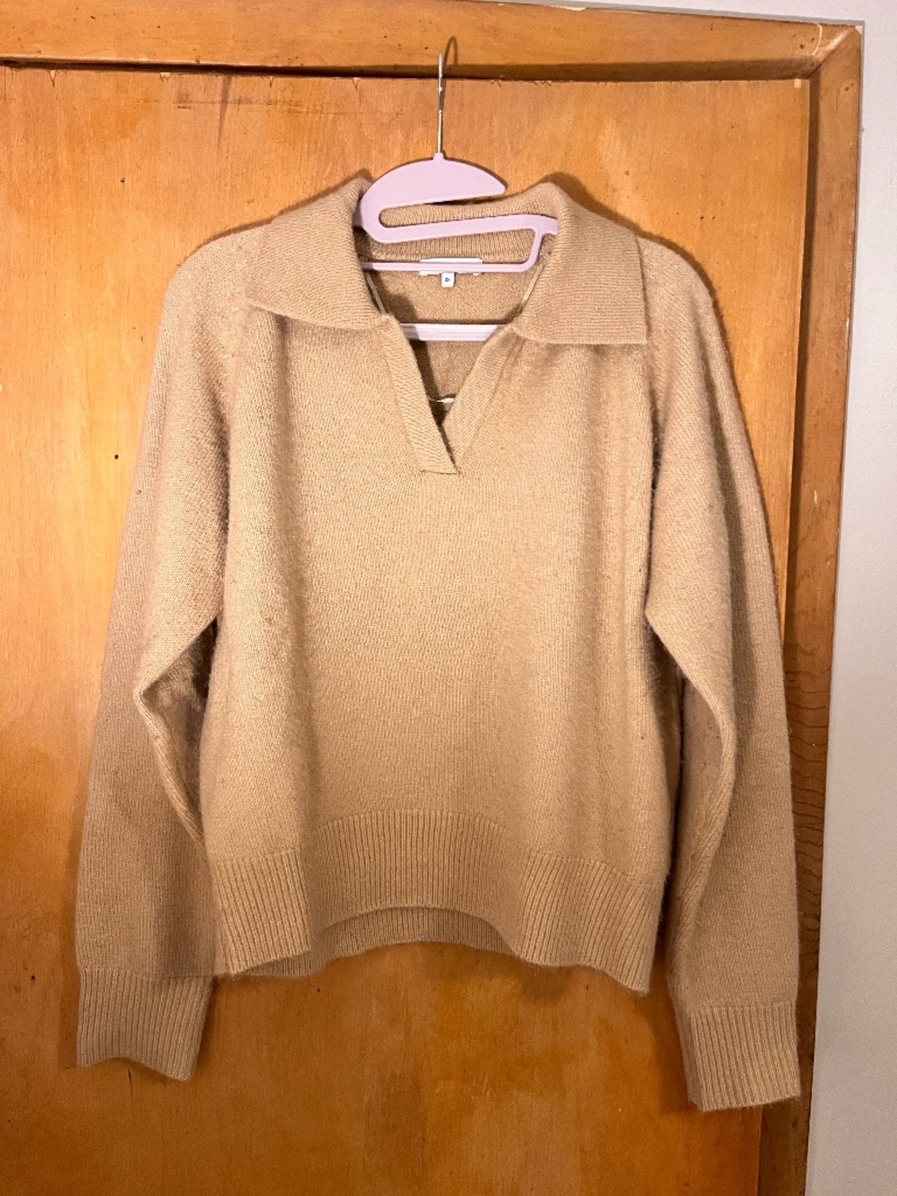Camel v-neck collared sweater